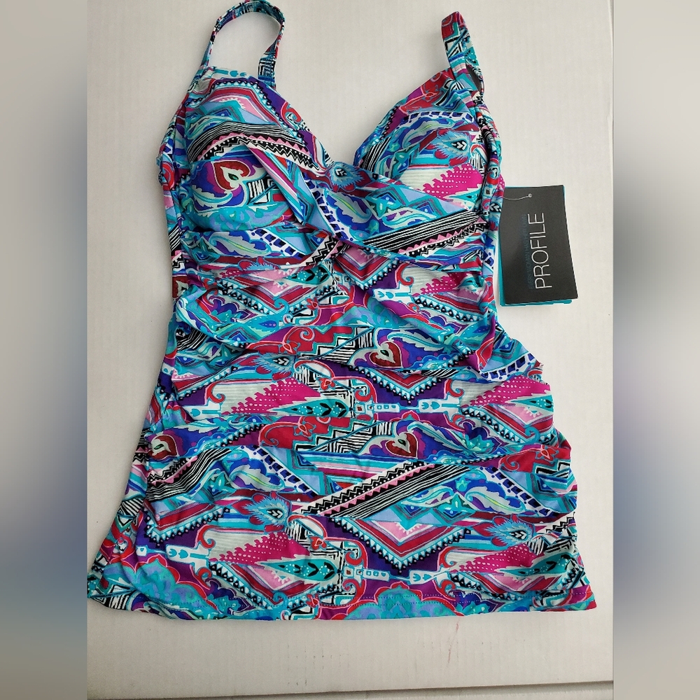 Profile By Gottex Multicolored Tankini Swimsuit Top